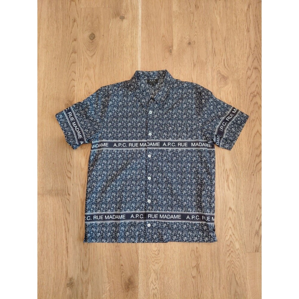 A.P.C. Logo Short-Sleeve Poplin Shirt 'Dark' bandana-print cotton Men's Size L